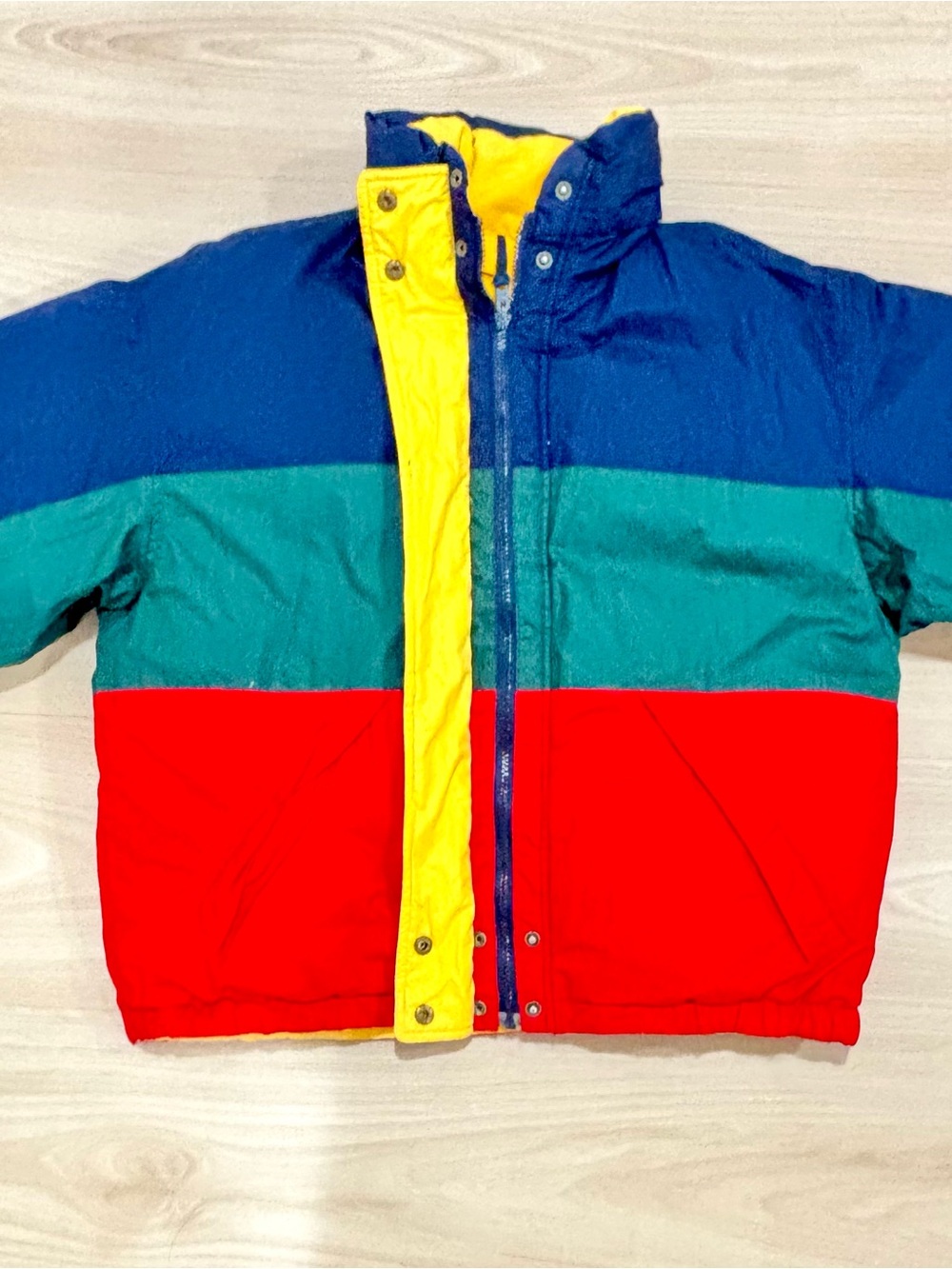 Vintage Braetan Down Puffer Jacket Coat Color Block, Medium